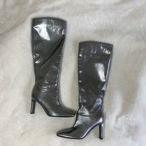 Silver Metallic Crocodile High Knee Boots